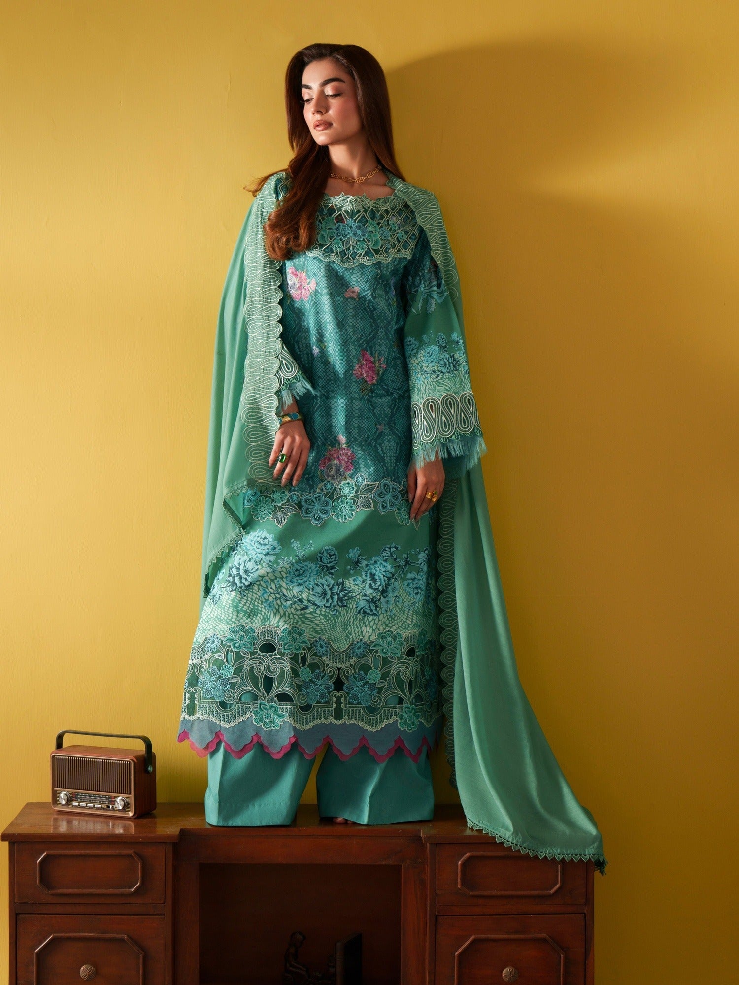 Blue Parishay Azmir Printed Lawn '26 Embroidered Unstitched 3-Piece Suit-AZ-06