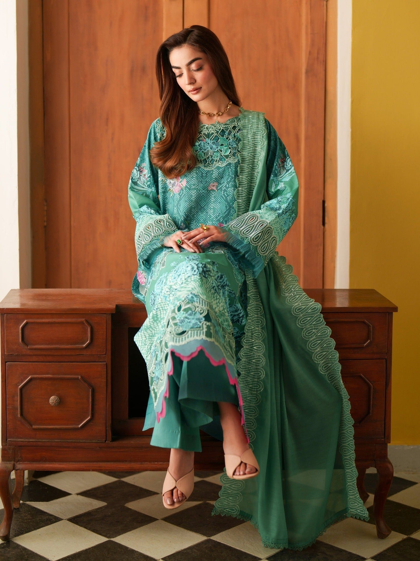 Blue Parishay Azmir Printed Lawn '26 Embroidered Unstitched 3-Piece Suit-AZ-06