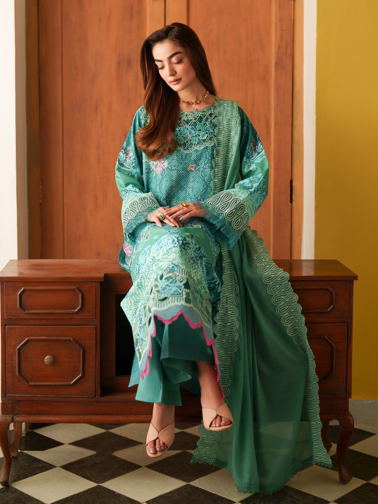 Blue Parishay Azmir Printed Lawn '26 Embroidered Unstitched 3-Piece Suit-AZ-06