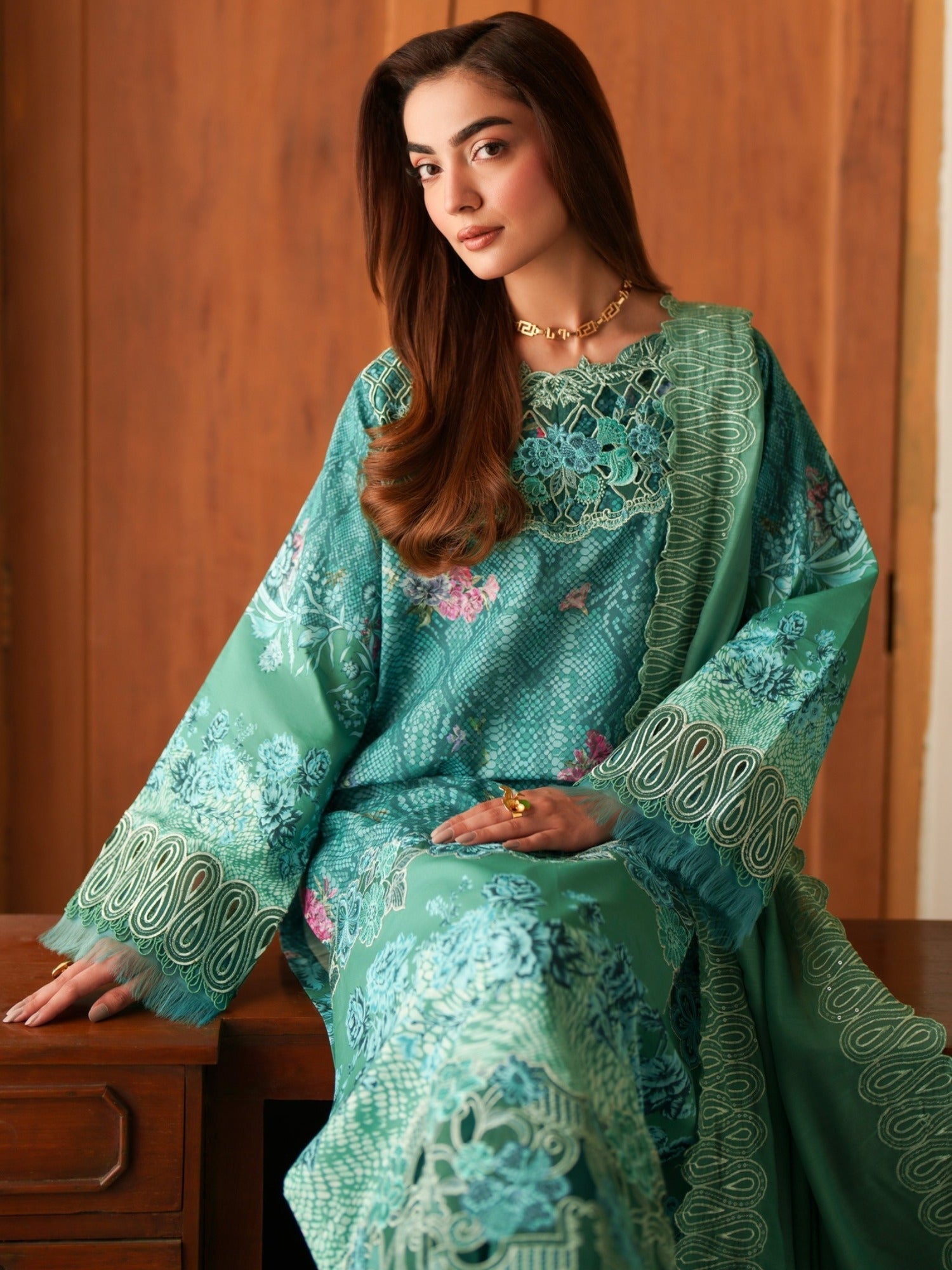 Blue Parishay Azmir Printed Lawn '26 Embroidered Unstitched 3-Piece Suit-AZ-06