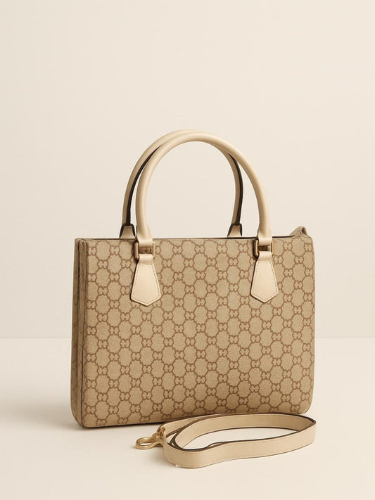 Cream and Brown-Zebaish Collection Hand Bag-ZB-040