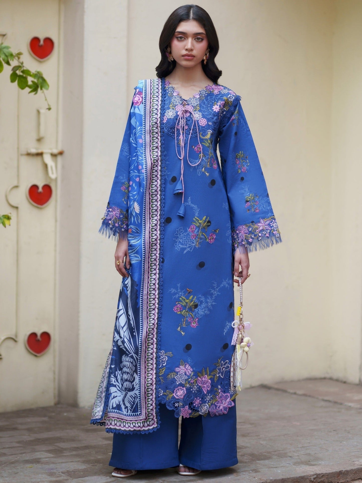 Blue Parishay Azmir Printed Lawn'26 Embroidered Unstitched 3-Piece Suit-AZ-07