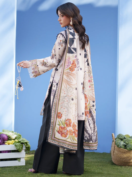 Black Cream Parishay Azmir Printed Lawn'26 Embroidered Unstitched 3-Piece Suit-AZ-08
