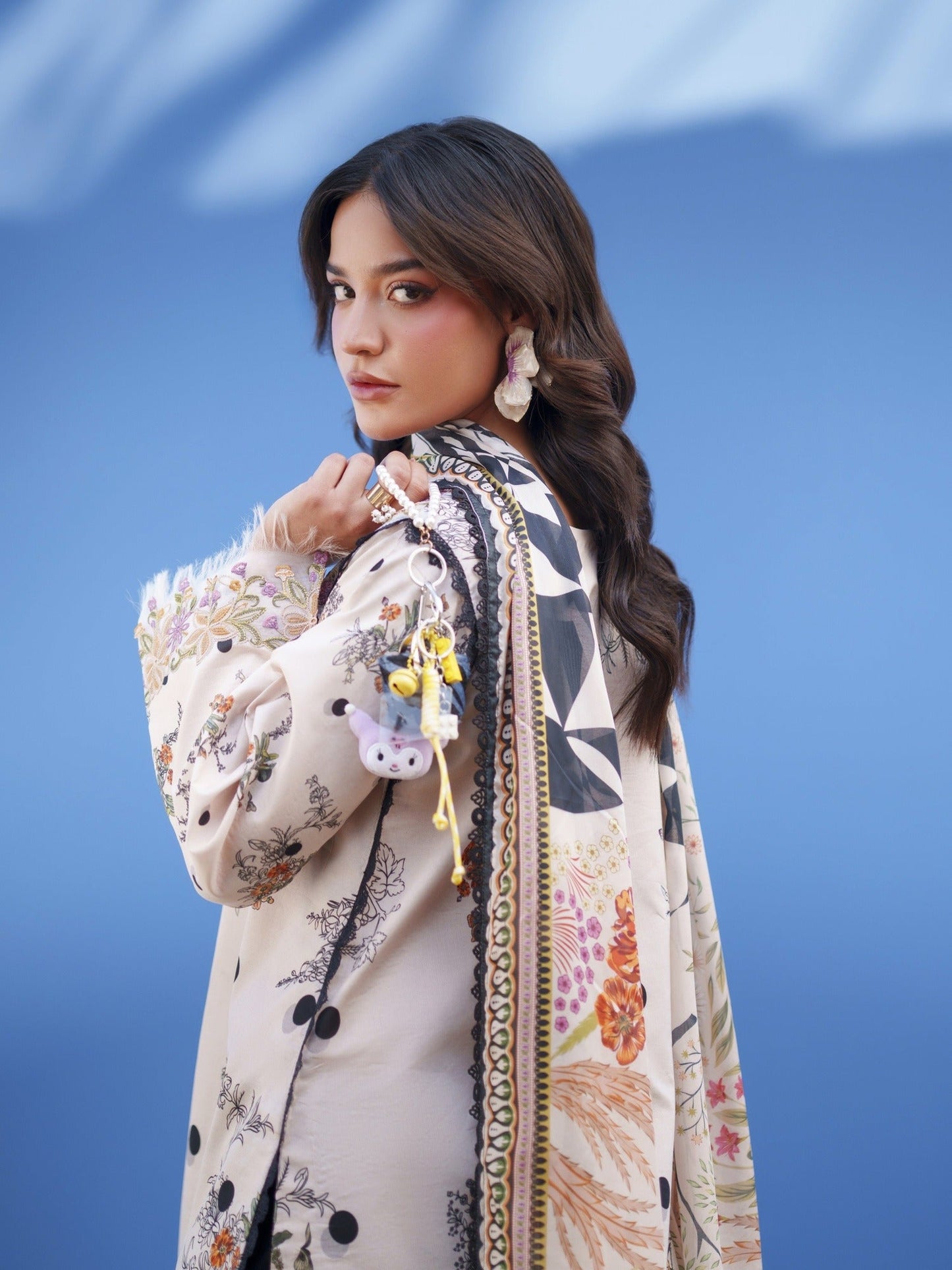 Black Cream Parishay Azmir Printed Lawn'26 Embroidered Unstitched 3-Piece Suit-AZ-08