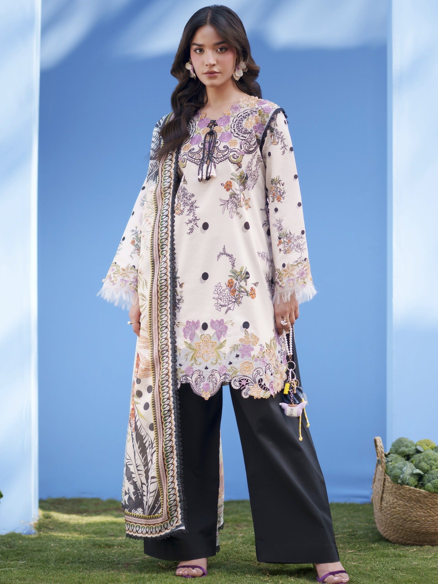 Black Cream Parishay Azmir Printed Lawn'26 Embroidered Unstitched 3-Piece Suit-AZ-08