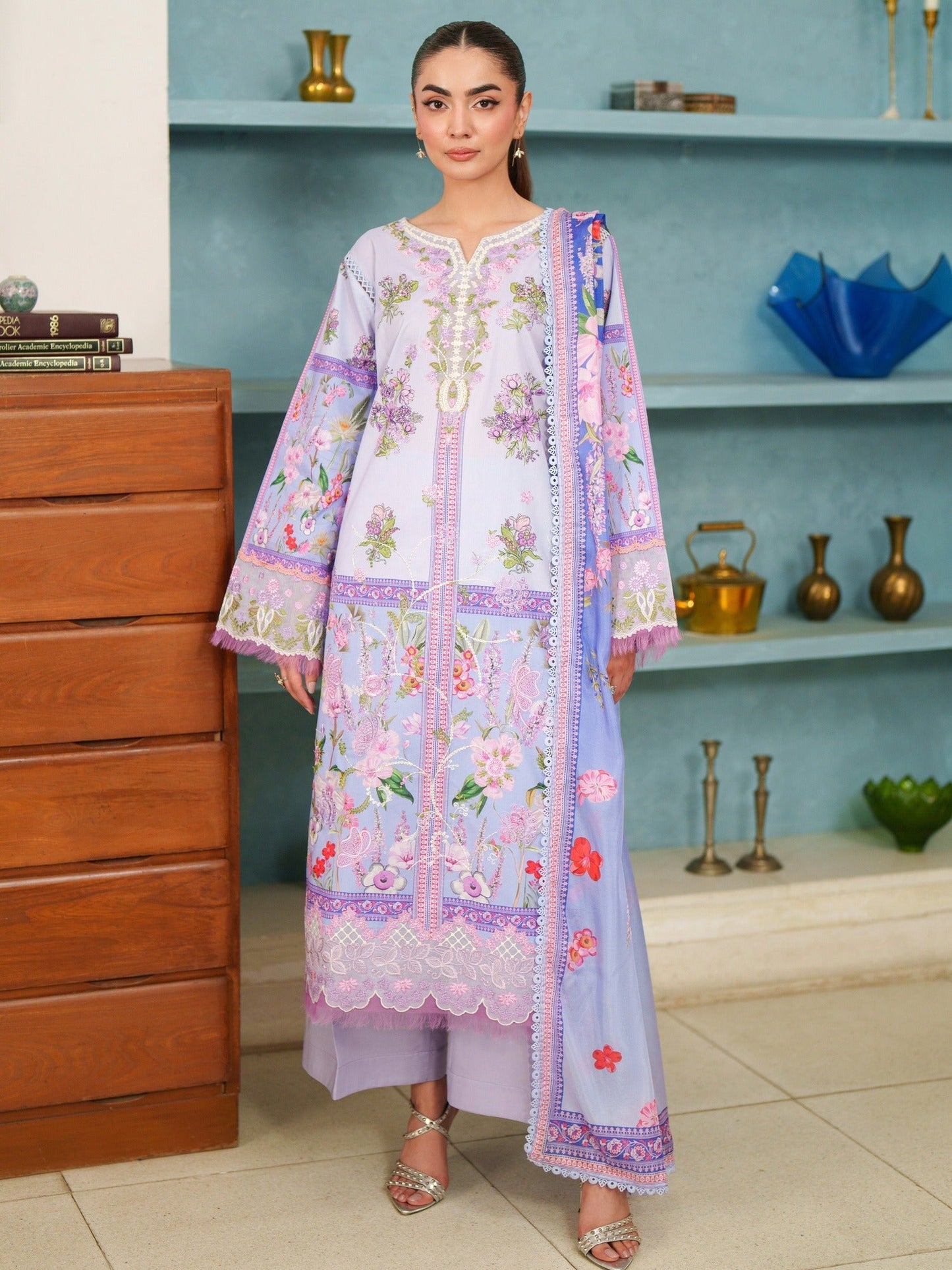 Lilac Parishay Azmir Printed Lawn'26 Embroidered Unstitched 3-Piece Suit-AZ-09