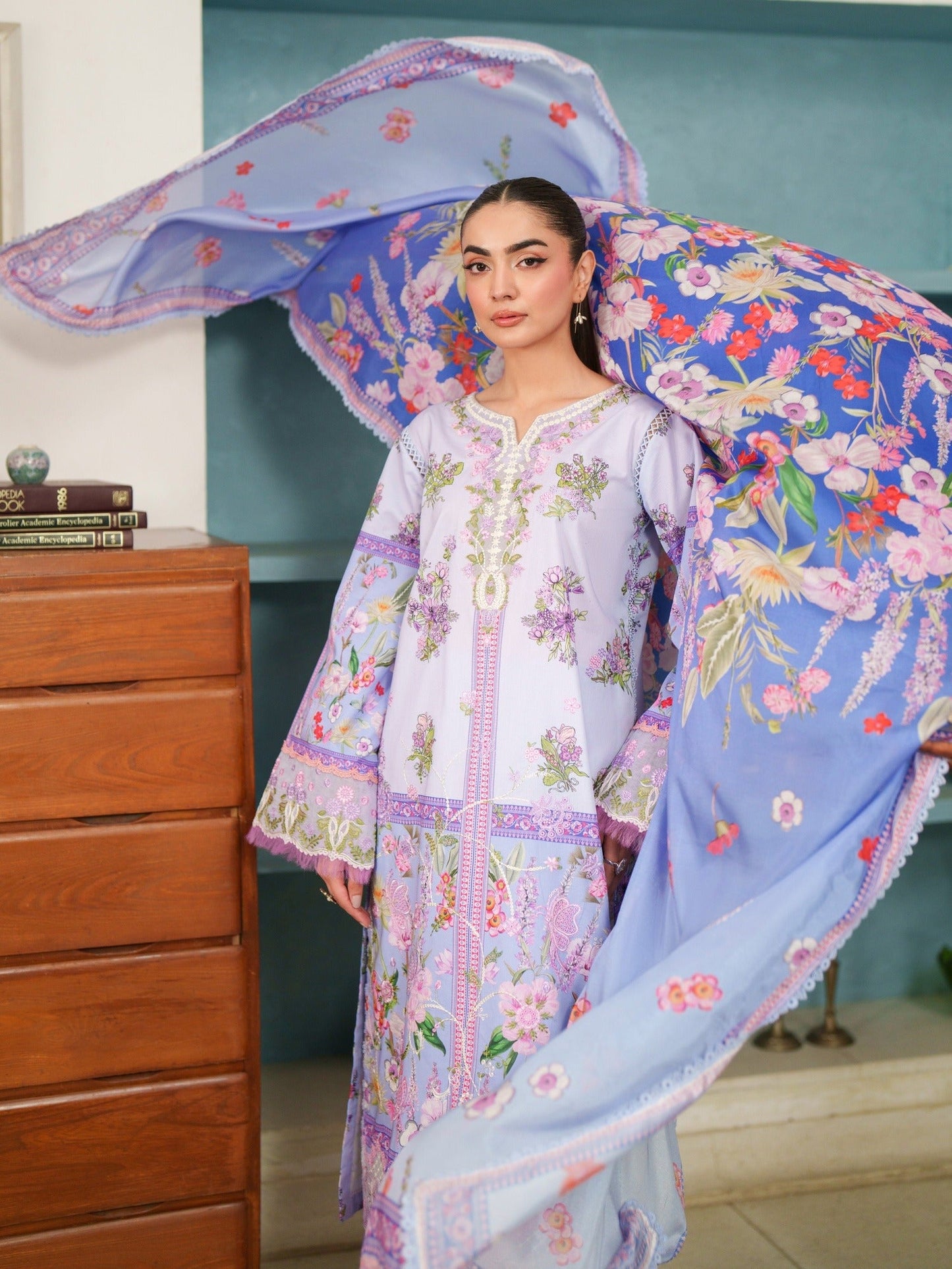 Lilac Parishay Azmir Printed Lawn'26 Embroidered Unstitched 3-Piece Suit-AZ-09