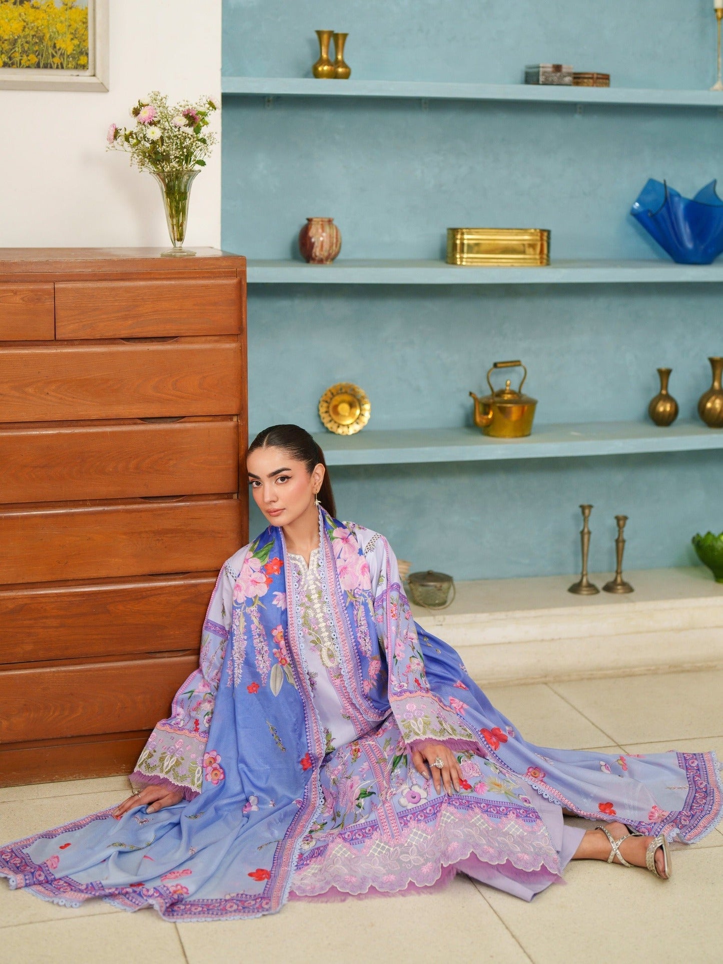 Lilac Parishay Azmir Printed Lawn'26 Embroidered Unstitched 3-Piece Suit-AZ-09