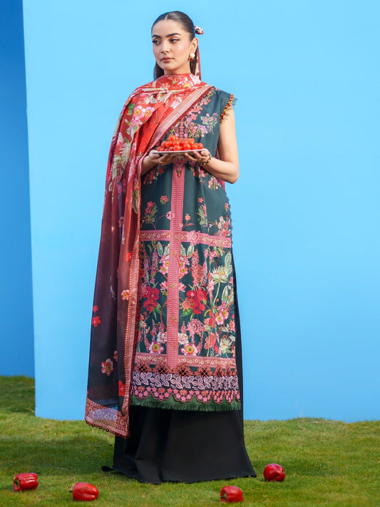 Blue Parishay Azmir Printed Lawn'26 Embroidered Unstitched 3-Piece Suit-AZ-10