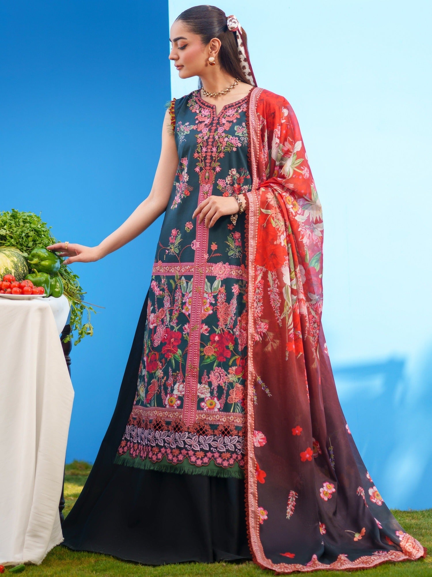 Blue Parishay Azmir Printed Lawn'26 Embroidered Unstitched 3-Piece Suit-AZ-10