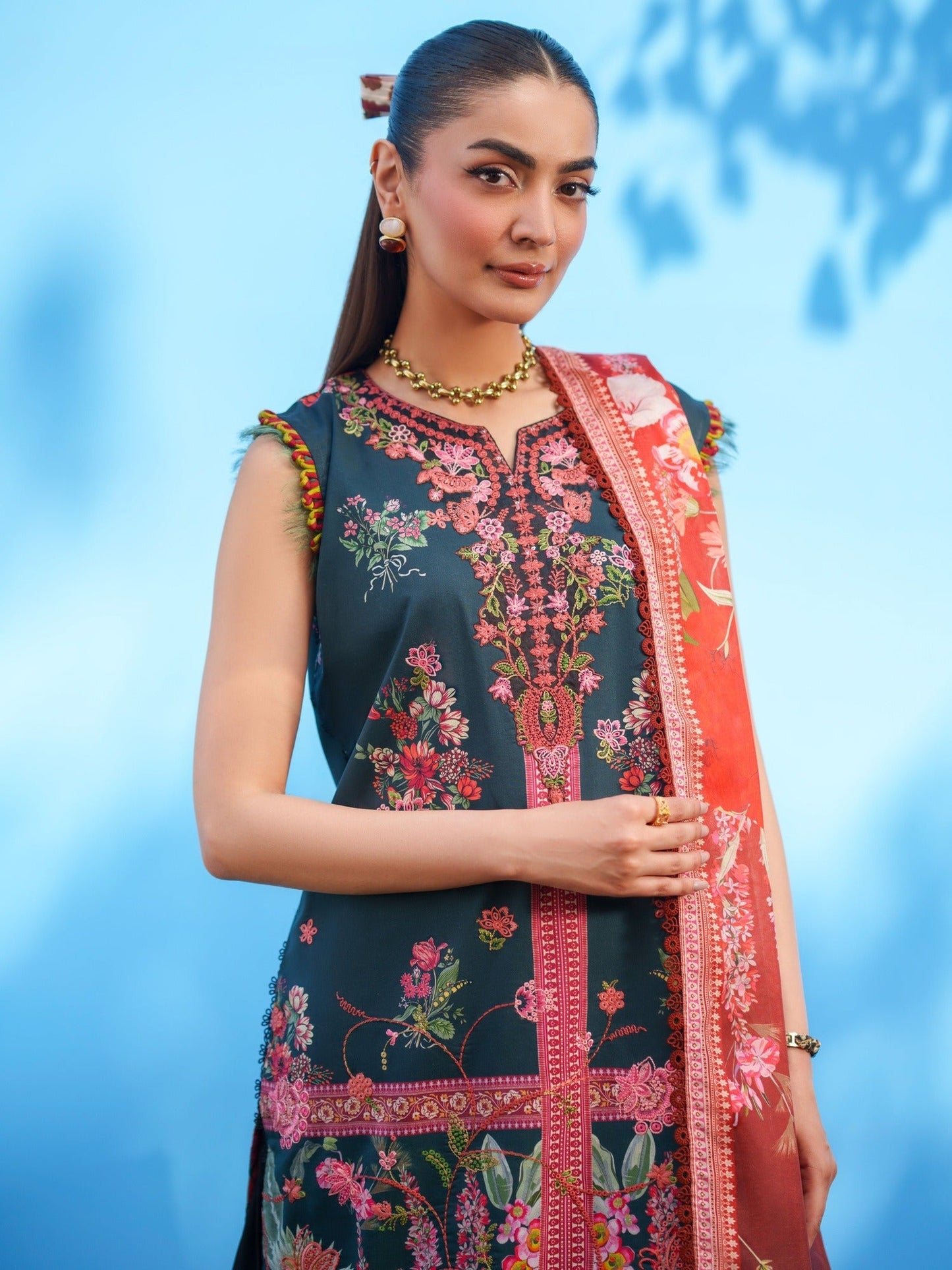 Blue Parishay Azmir Printed Lawn'26 Embroidered Unstitched 3-Piece Suit-AZ-10