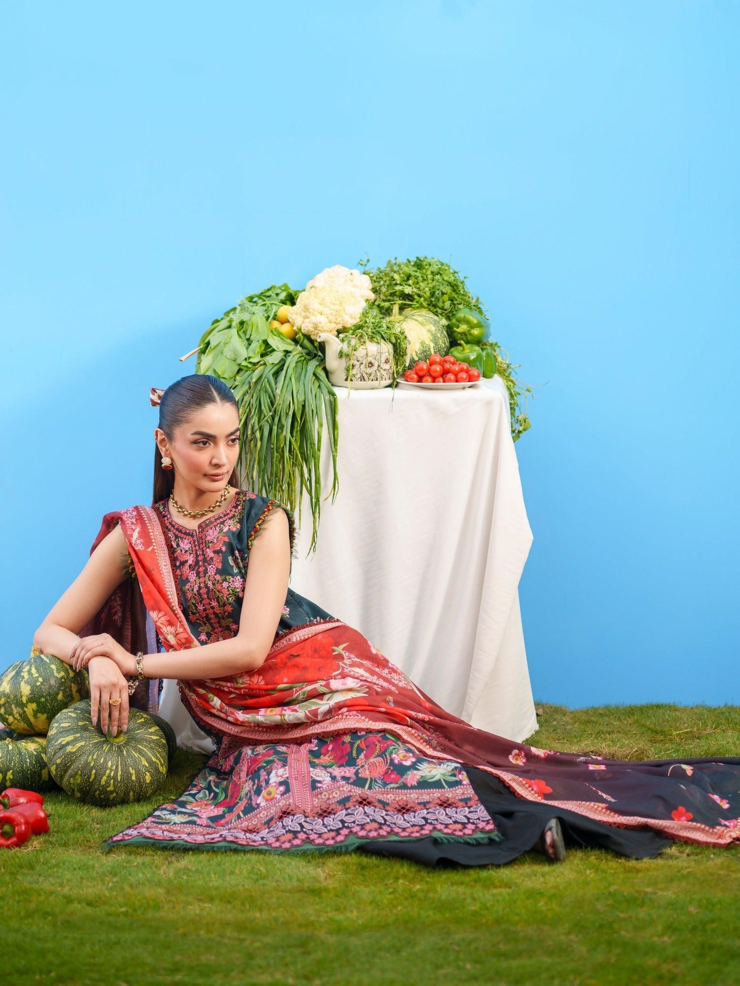 Blue Parishay Azmir Printed Lawn'26 Embroidered Unstitched 3-Piece Suit-AZ-10