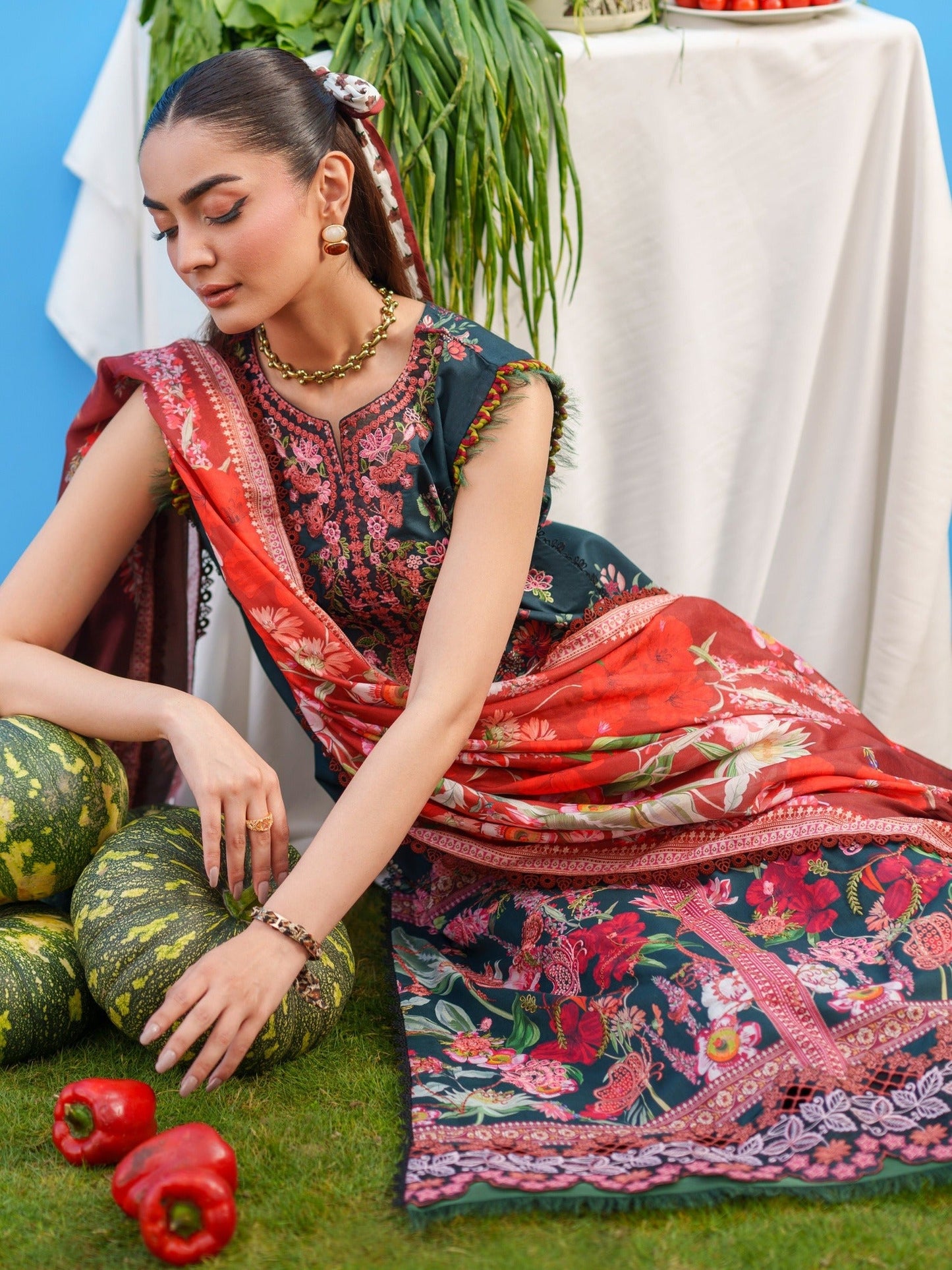 Blue Parishay Azmir Printed Lawn'26 Embroidered Unstitched 3-Piece Suit-AZ-10