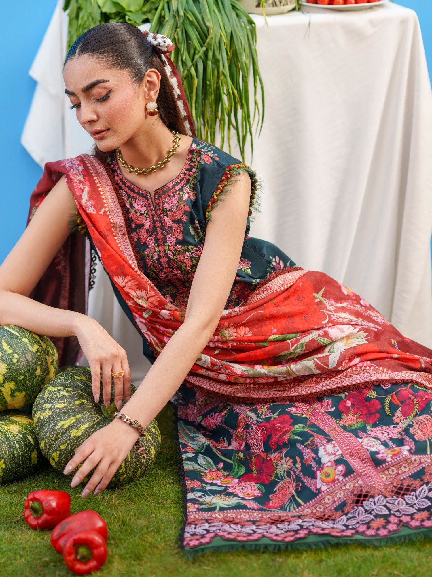 Blue Parishay Azmir Printed Lawn'26 Embroidered Unstitched 3-Piece Suit-AZ-10