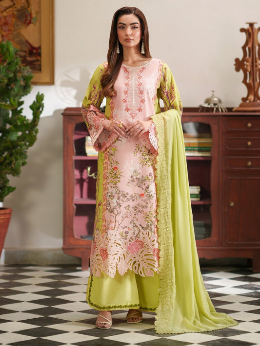 Green Pink Parishay Azmir Printed Lawn'26 Embroidered Unstitched 3-Piece Suit-AZ-12