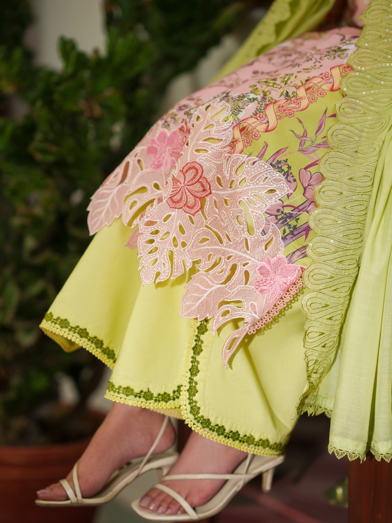 Green Pink Parishay Azmir Printed Lawn'26 Embroidered Unstitched 3-Piece Suit-AZ-12