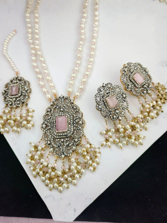 Pink-Orya Jewellery Pink Pearl Jewellery Set