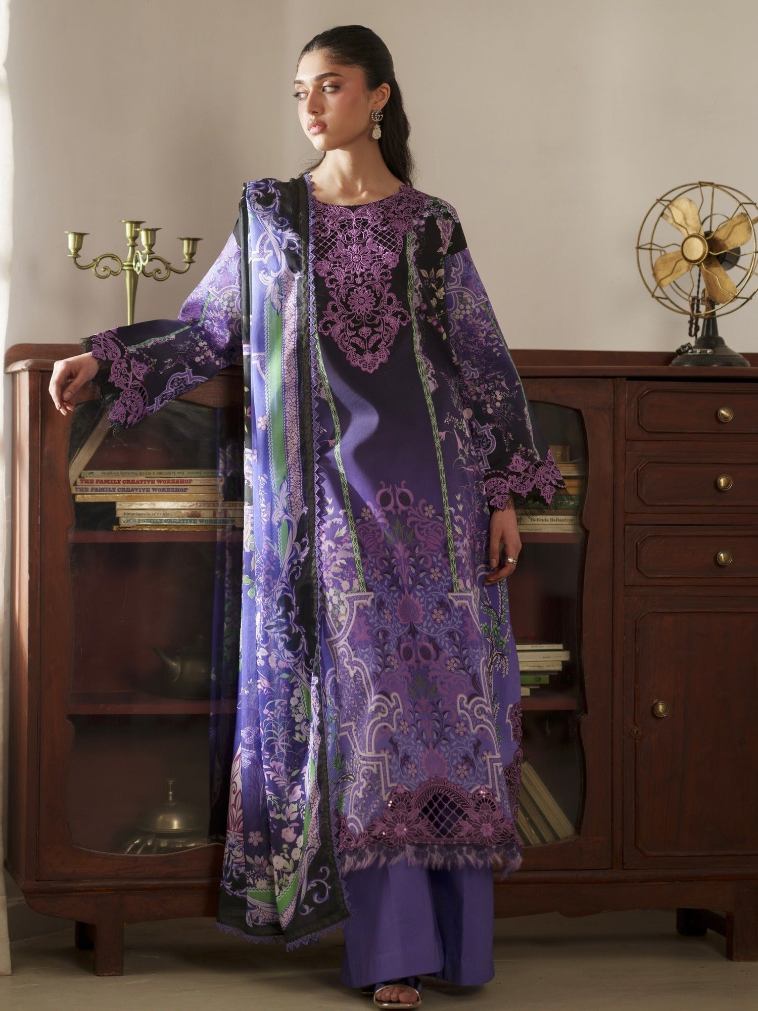 Purple Parishay Azmir Printed Lawn'26 Embroidered Unstitched 3-Piece Suit-AZ-13
