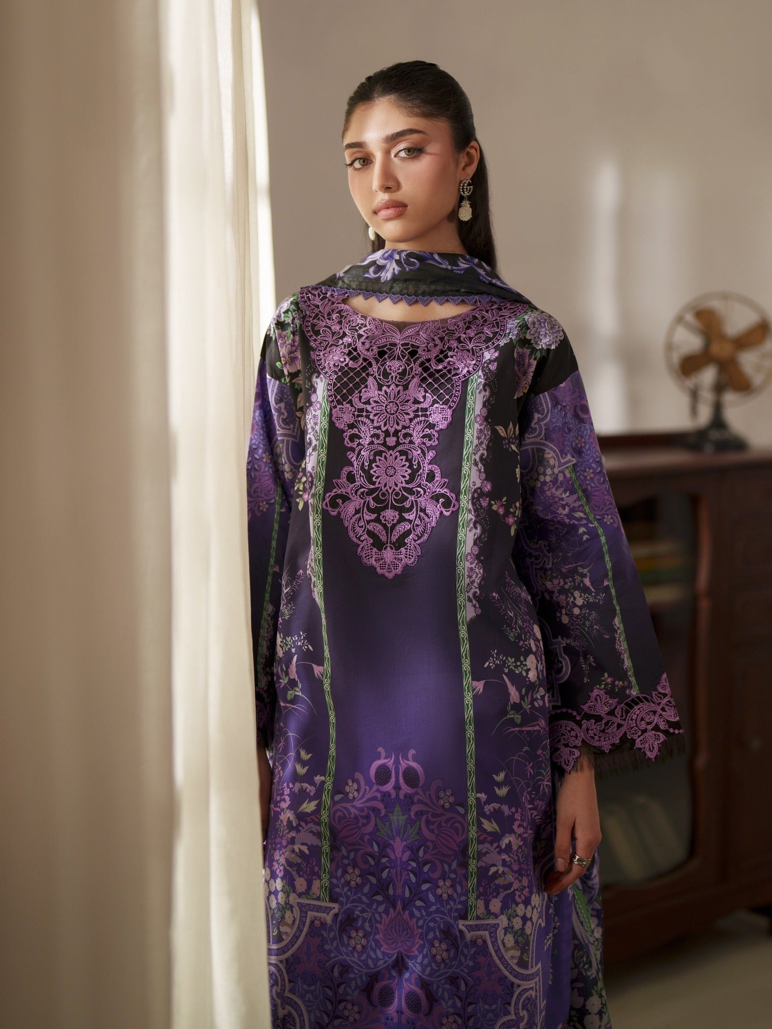 Purple Parishay Azmir Printed Lawn'26 Embroidered Unstitched 3-Piece Suit-AZ-13