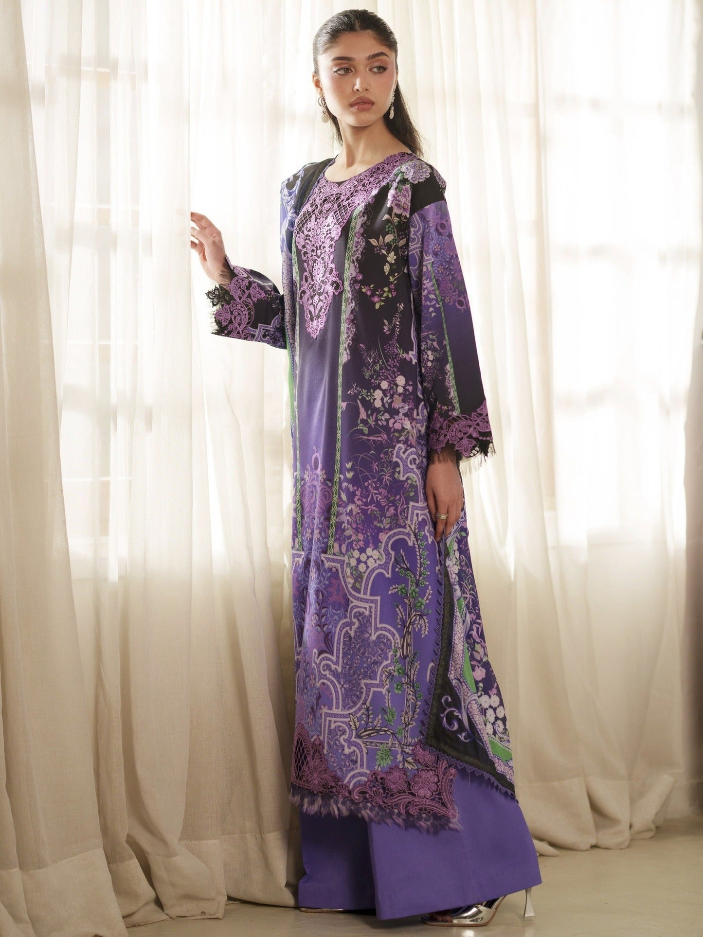Purple Parishay Azmir Printed Lawn'26 Embroidered Unstitched 3-Piece Suit-AZ-13