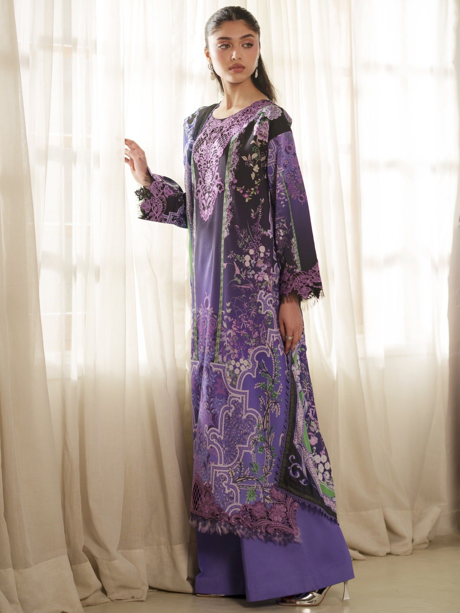 Purple Parishay Azmir Printed Lawn'26 Embroidered Unstitched 3-Piece Suit-AZ-13