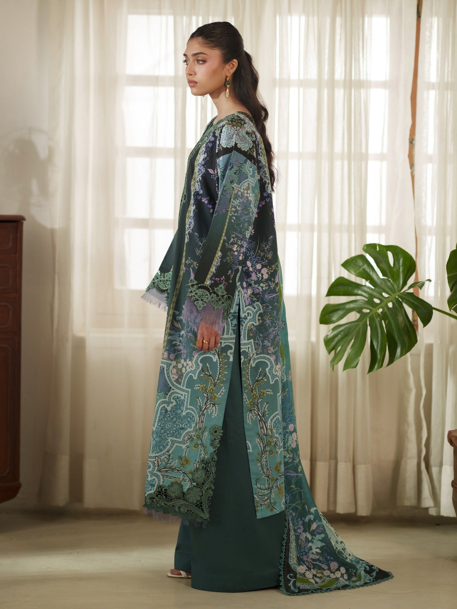 Green Parishay Azmir Printed Lawn'26 Embroidered Unstitched 3-Piece Suit-AZ-14