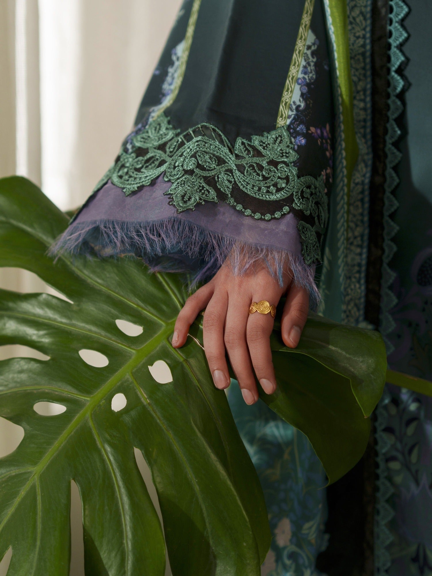 Green Parishay Azmir Printed Lawn'26 Embroidered Unstitched 3-Piece Suit-AZ-14