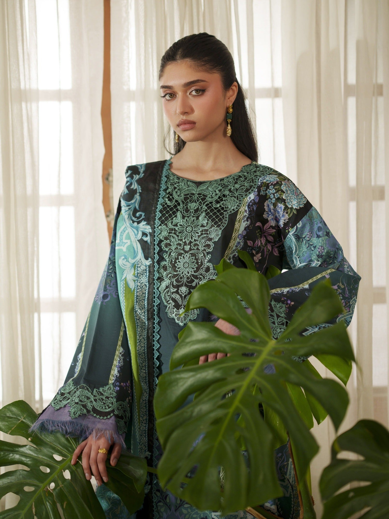 Green Parishay Azmir Printed Lawn'26 Embroidered Unstitched 3-Piece Suit-AZ-14
