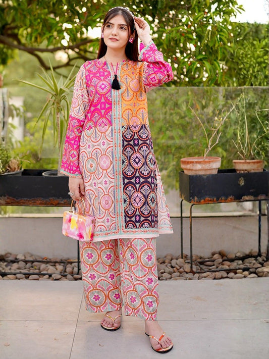 Multi MH Cloth House Blended Lawn Printed Co-Ord Set-Aab-O-Taab