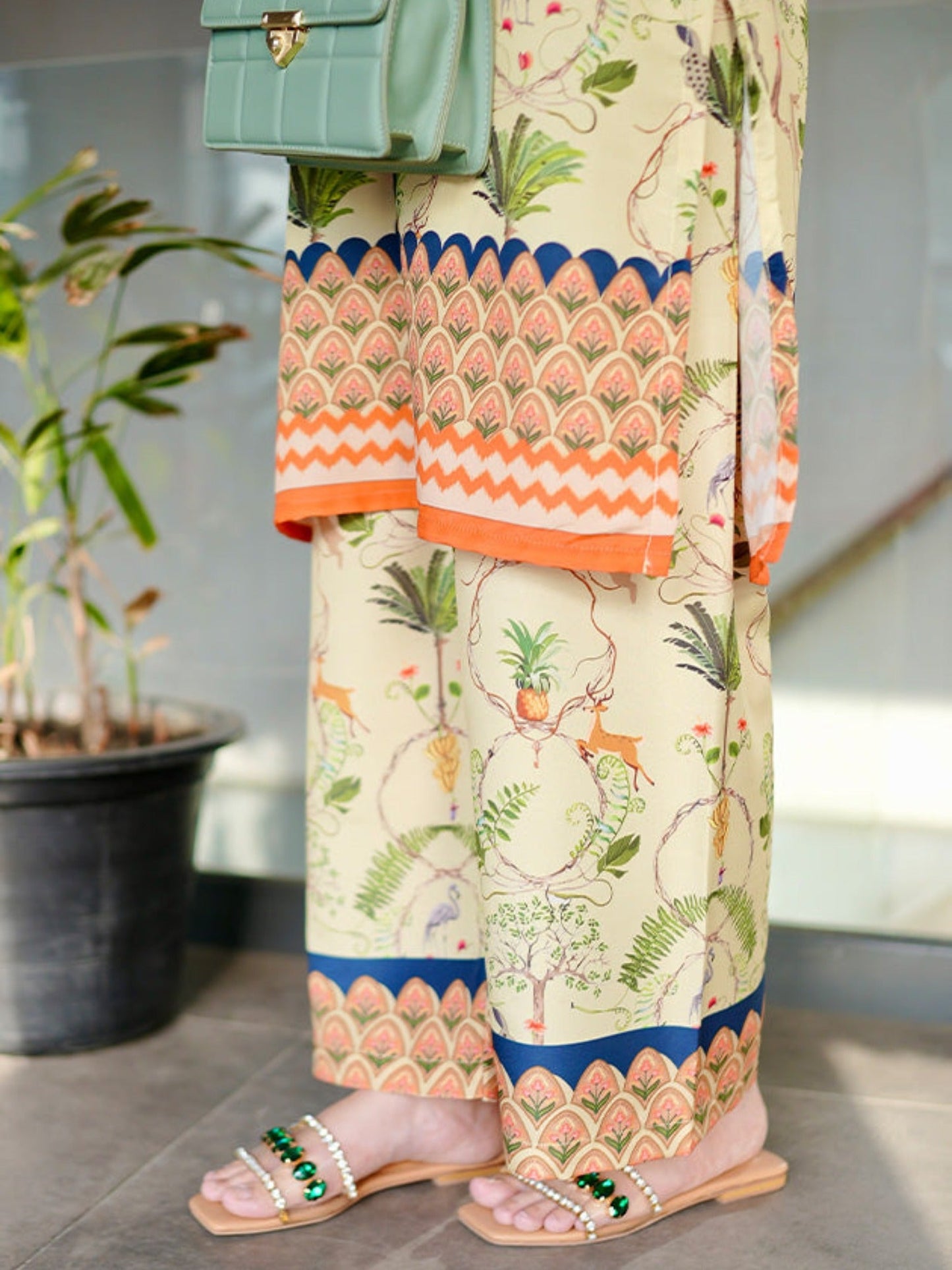 Cream MH Cloth House Blended Lawn Printed Co-Ord Set-Sanobar