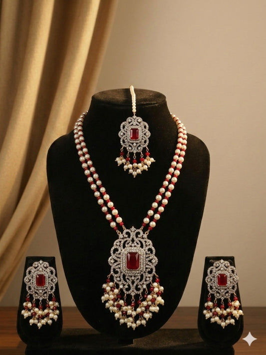 Red-Orya Jewellery Red Pearl Jewellery Set