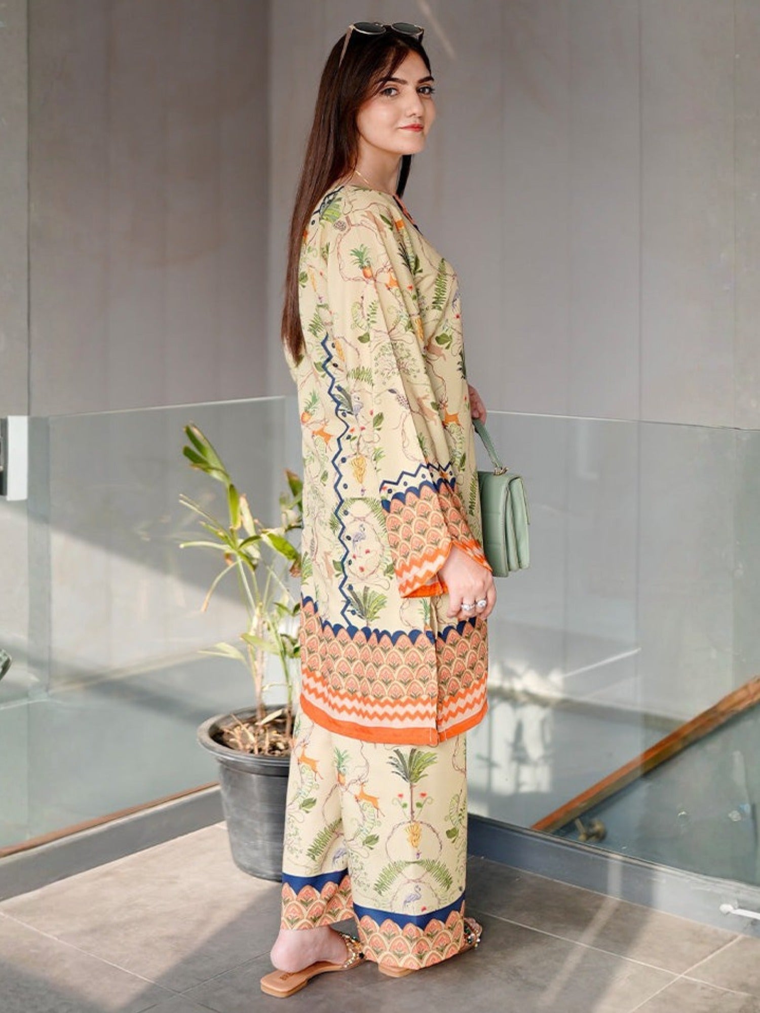 Cream MH Cloth House Blended Lawn Printed Co-Ord Set-Sanobar