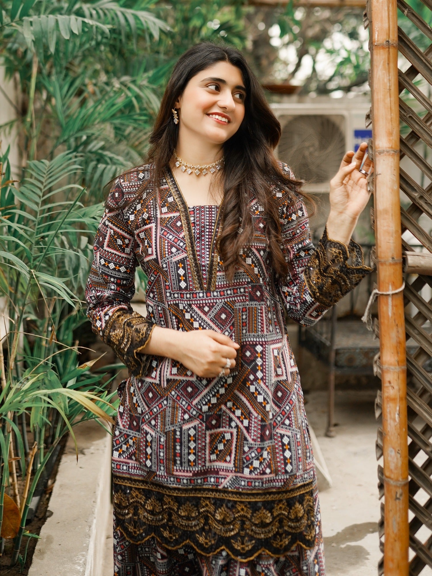 Multi MH Cloth House Blended Lawn Embroidered Stitched 2-Piece Suit-Ajrak-e-Sukhan