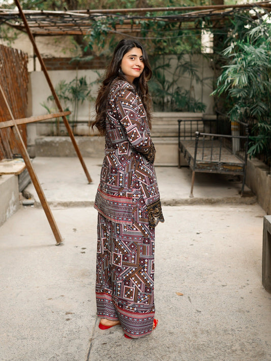 Multi MH Cloth House Blended Lawn Embroidered Stitched 2-Piece Suit-Ajrak-e-Sukhan