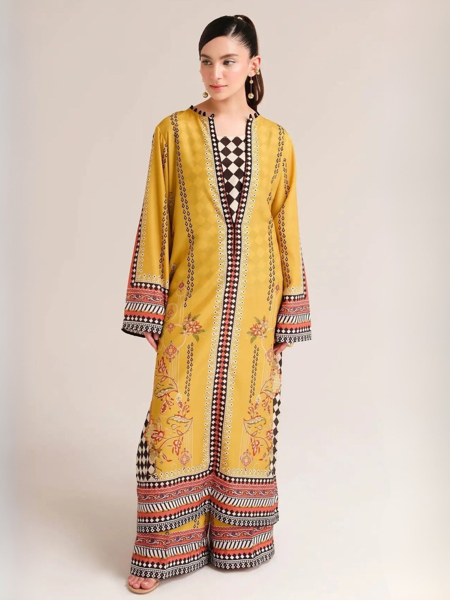 Yellow MH Cloth House Blended Lawn Printed Co-Ord Set-Roshanzar