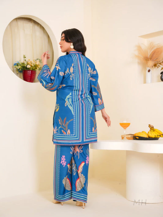 Blue MH Cloth House Blended Lawn Printed Co-Ord Set-Neelam