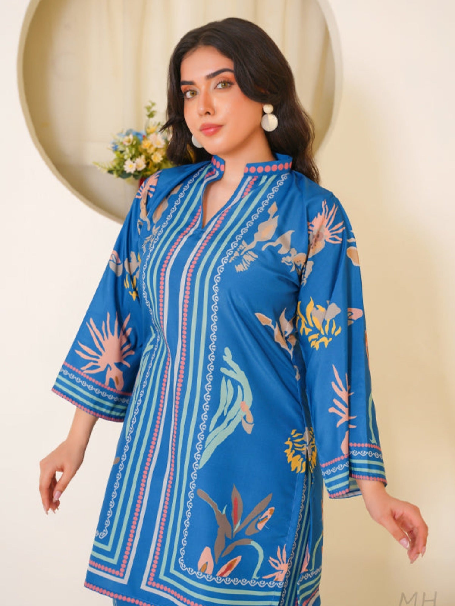 Blue MH Cloth House Blended Lawn Printed Co-Ord Set-Neelam
