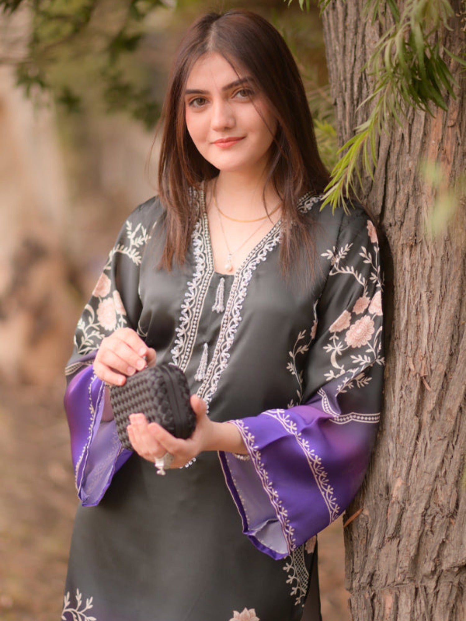 Purple black MH Cloth House Silk Printed Stitched 2-Piece Suit-Husnara