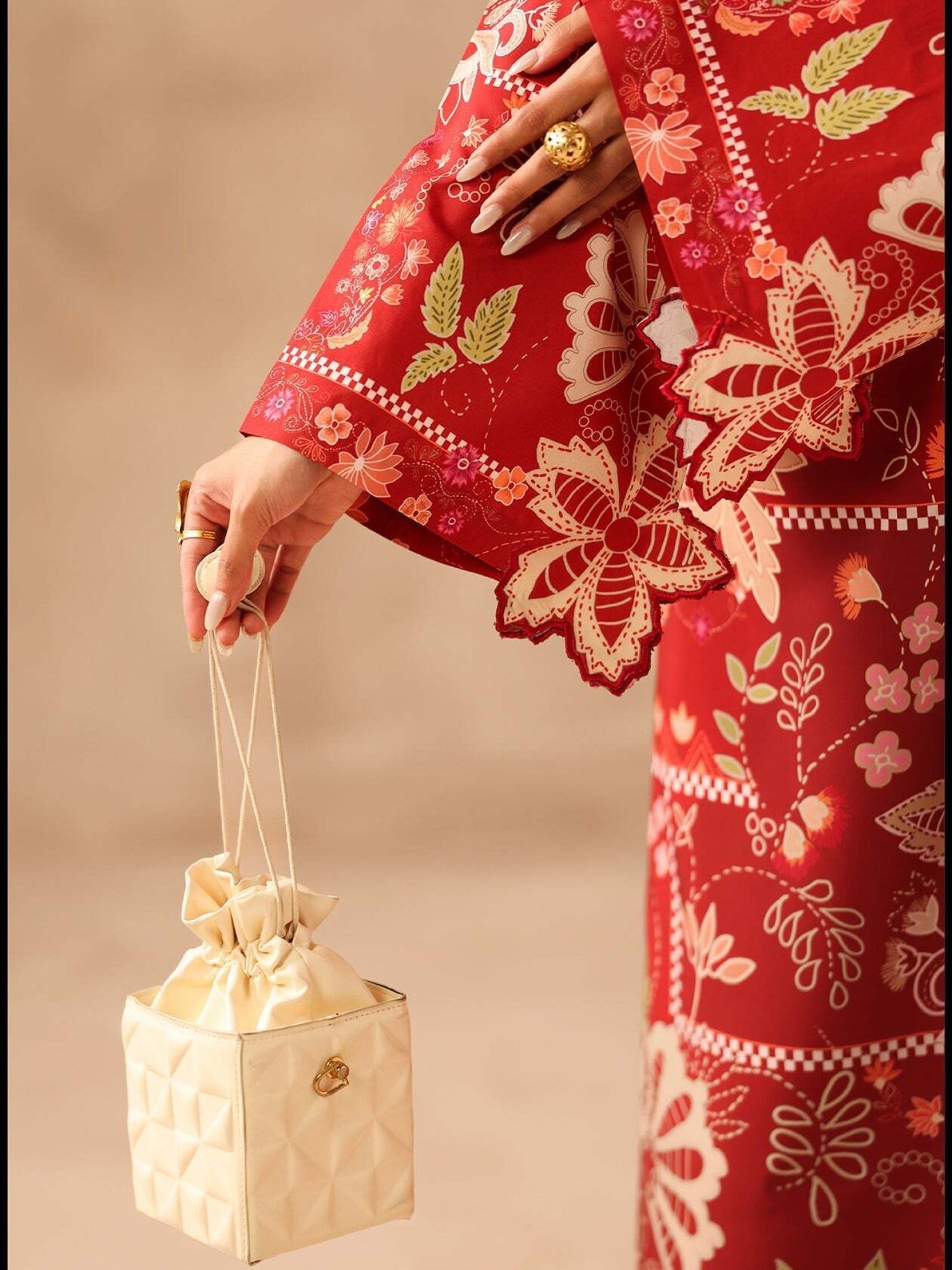 Red MH Cloth House Silk Printed Stitched 2-Piece Suit-Zarqoon