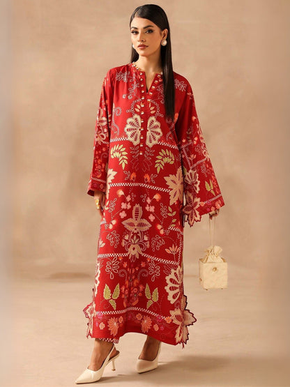 Red MH Cloth House Silk Printed Stitched 2-Piece Suit-Zarqoon