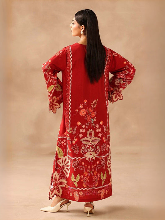 Red MH Cloth House Silk Printed Stitched 2-Piece Suit-Zarqoon