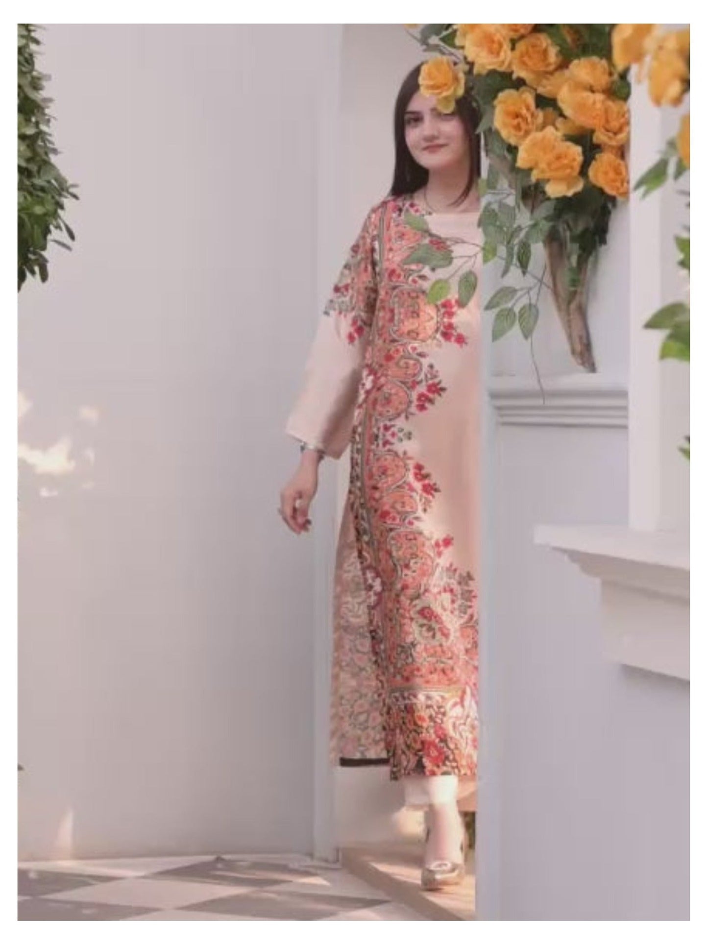 Beige MH Cloth House Silk Embroidered Stitched 2-Piece Suit-Zar-E-Kashan