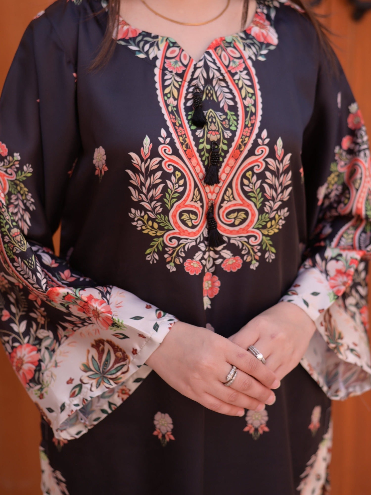 Black Multi MH Cloth House Silk Embroidered Stitched 2-Piece Suit-Khumaar