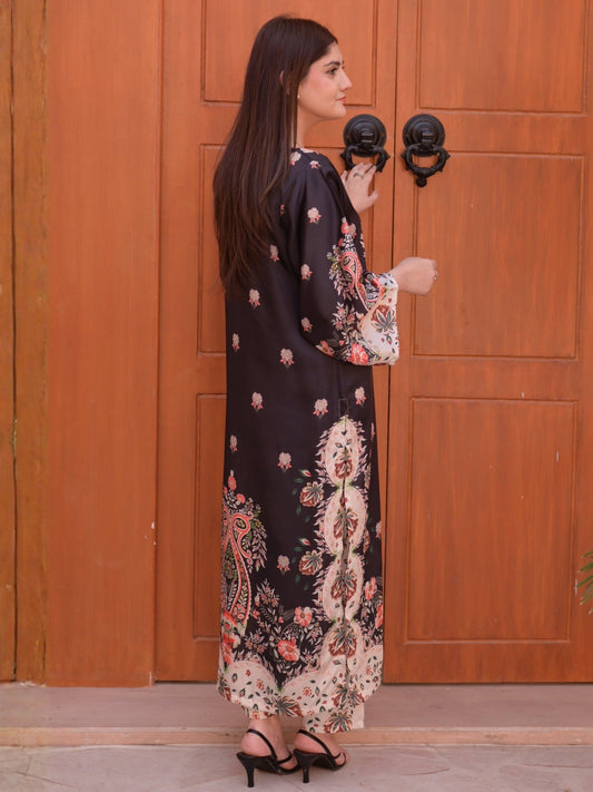 Black Multi MH Cloth House Silk Embroidered Stitched 2-Piece Suit-Khumaar