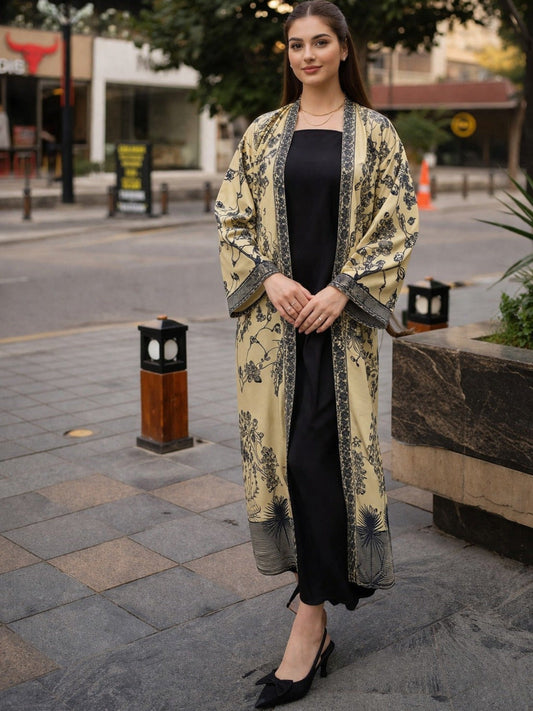 Beige BlackMH Cloth House Blended Lawn Printed Co-Ord Set-Shadow Grace