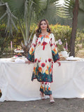 Cream MH Cloth House Silk Printed Stitched 2-Piece Suit-Rang-E-Gul