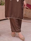 Brown MH Cloth House Silk Printed Stitched 2-Piece Suit-Keharba