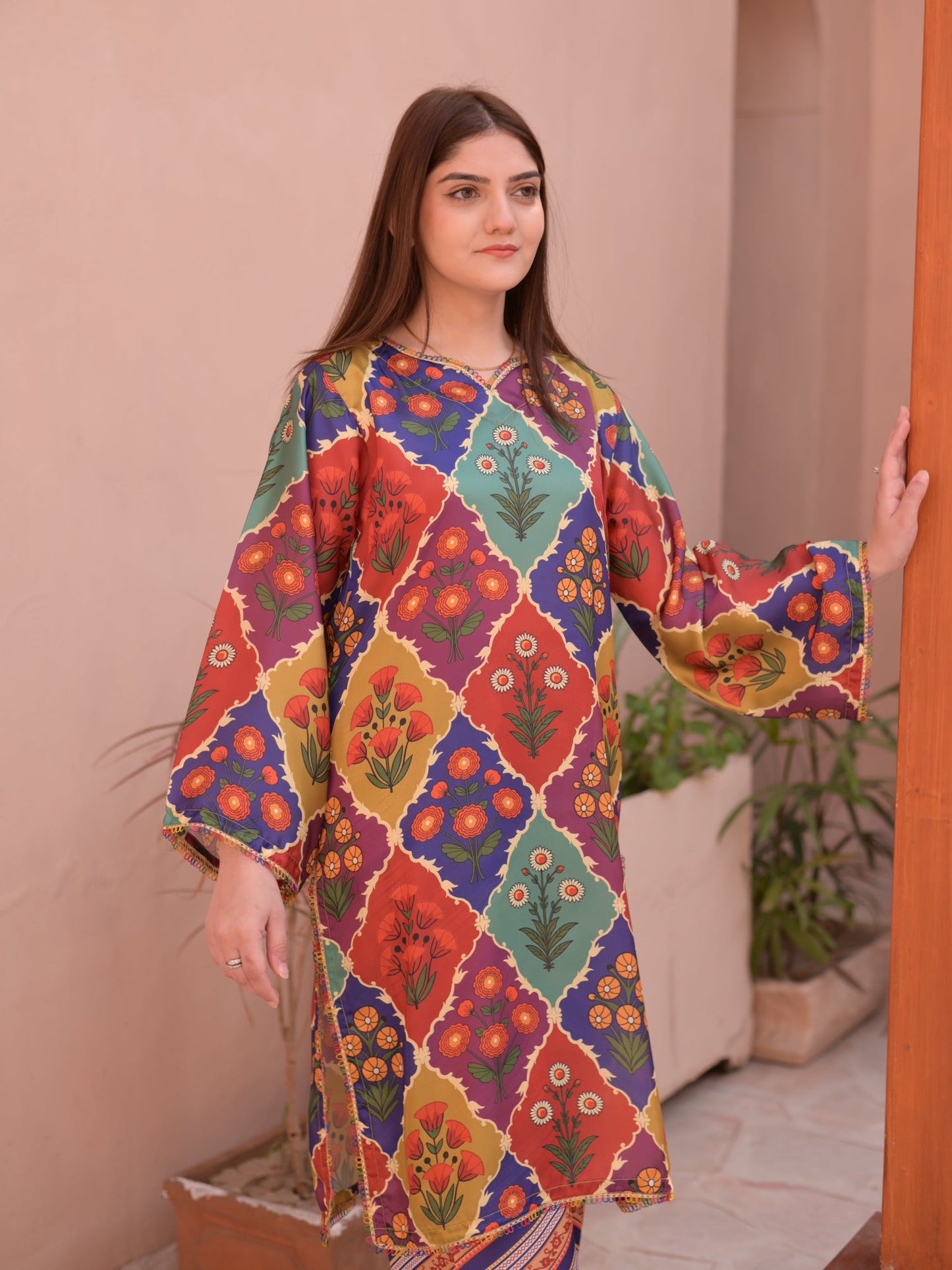 Multi MH Cloth House Silk Printed Stitched 2-Piece Suit-Satrangi