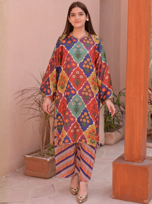 Multi MH Cloth House Silk Printed Stitched 2-Piece Suit-Satrangi