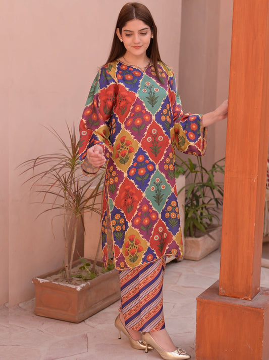 Multi MH Cloth House Silk Printed Stitched 2-Piece Suit-Satrangi